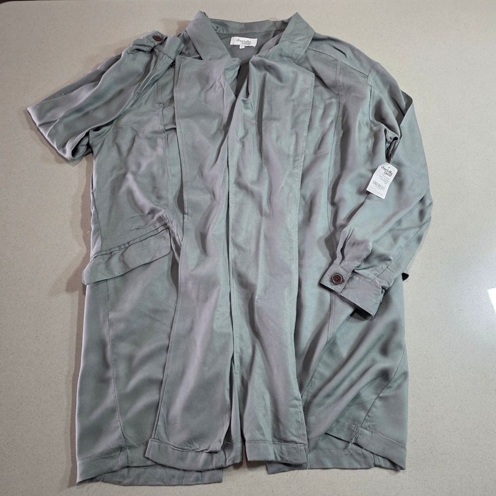 Charlotte Russe Sage Green Open Front Duster Jacket Size L NWT
